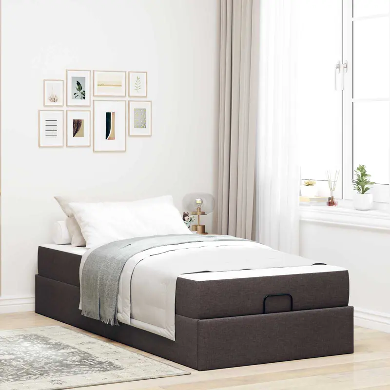 Estructura de cama con colchón 2 pcs Canela tela