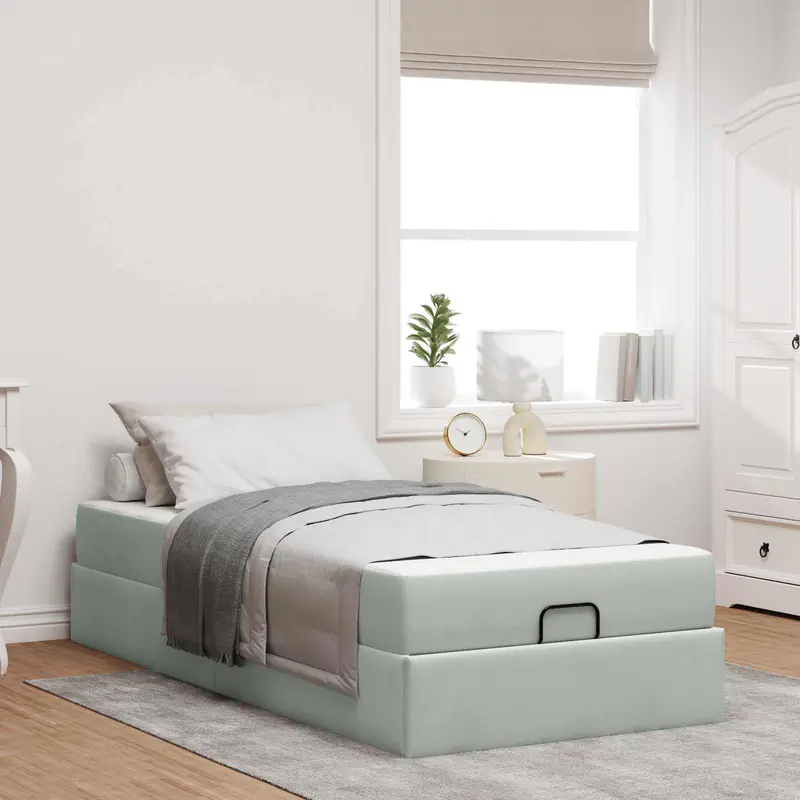 Estructura de cama con colchón 2 pcs Gris claro Terciopelo