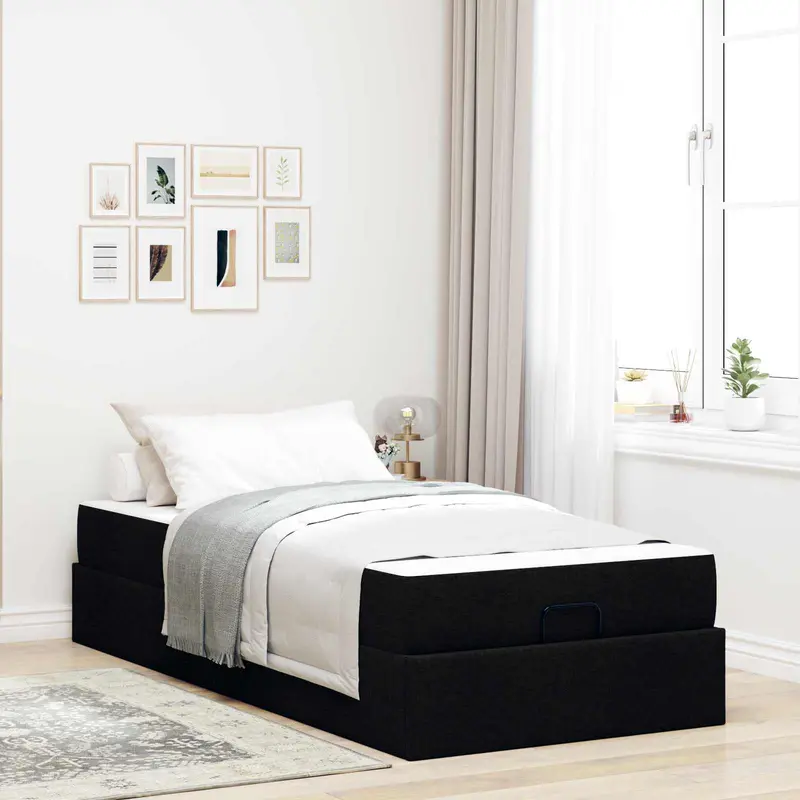 Estructura de cama con colchón 2 pcs Negro tela