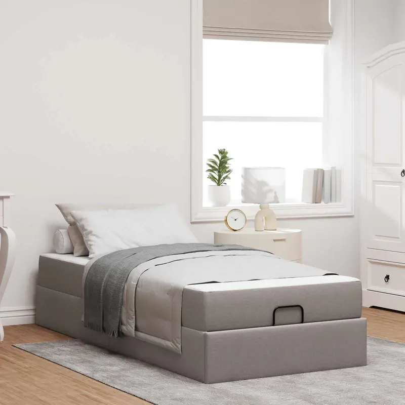 Estructura de cama con colchón 2 pcs Taupé tela