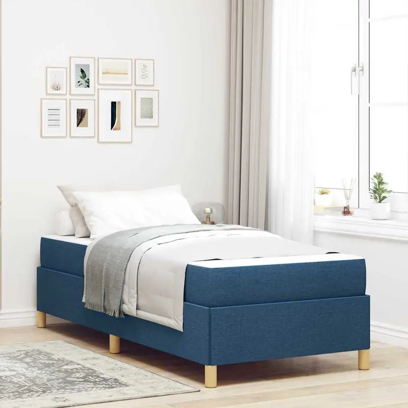 Estructura de cama con colchón Azul 100 x 200 cm tela