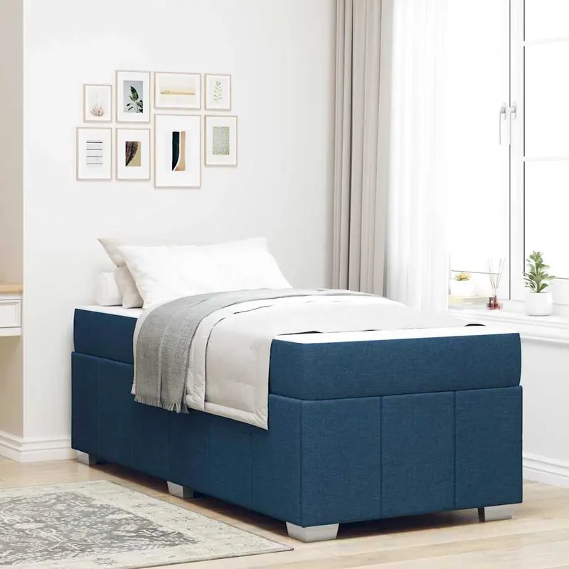 Estructura de cama con colchón Azul 100 x 200 cm tela