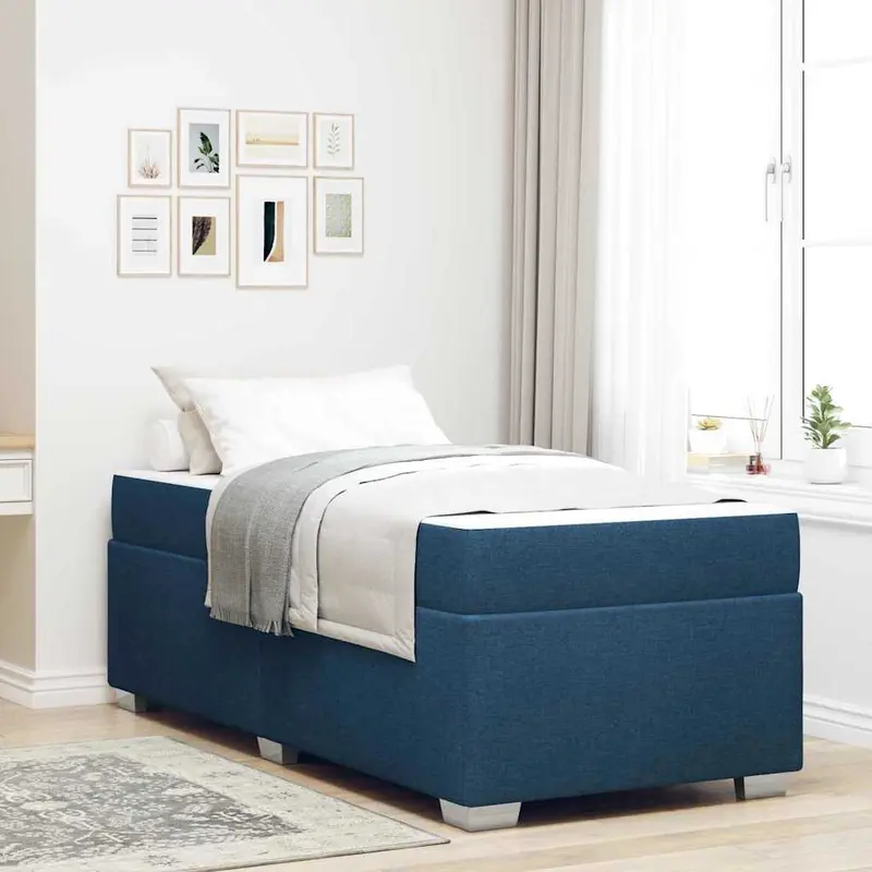 Estructura de cama con colchón Azul 100 x 200 cm tela