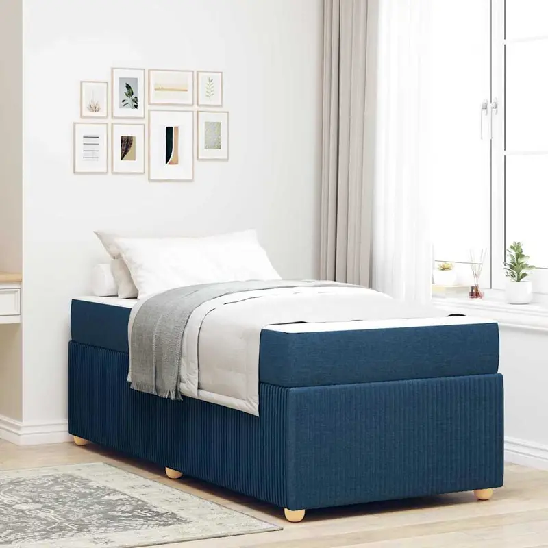 Estructura de cama con colchón Azul 100 x 200 cm tela