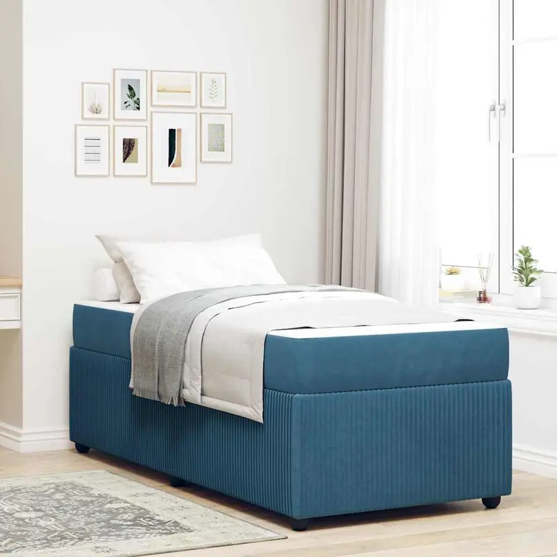 Estructura de cama con colchón Azul 100 x 200 cm tela