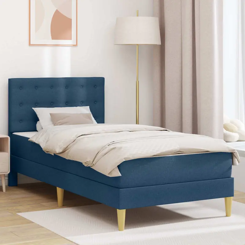 Estructura de cama con colchón Azul 100 x 200 cm tela