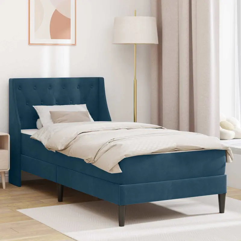Estructura de cama con colchón Azul 100 x 200 cm Terciopelo