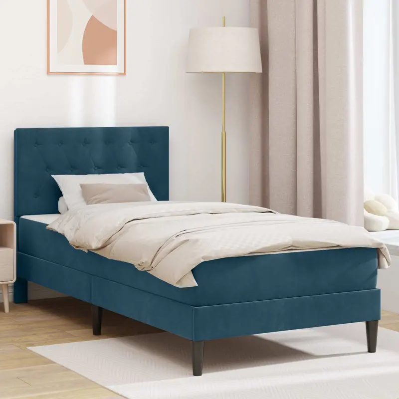 Estructura de cama con colchón Azul 100 x 200 cm Terciopelo