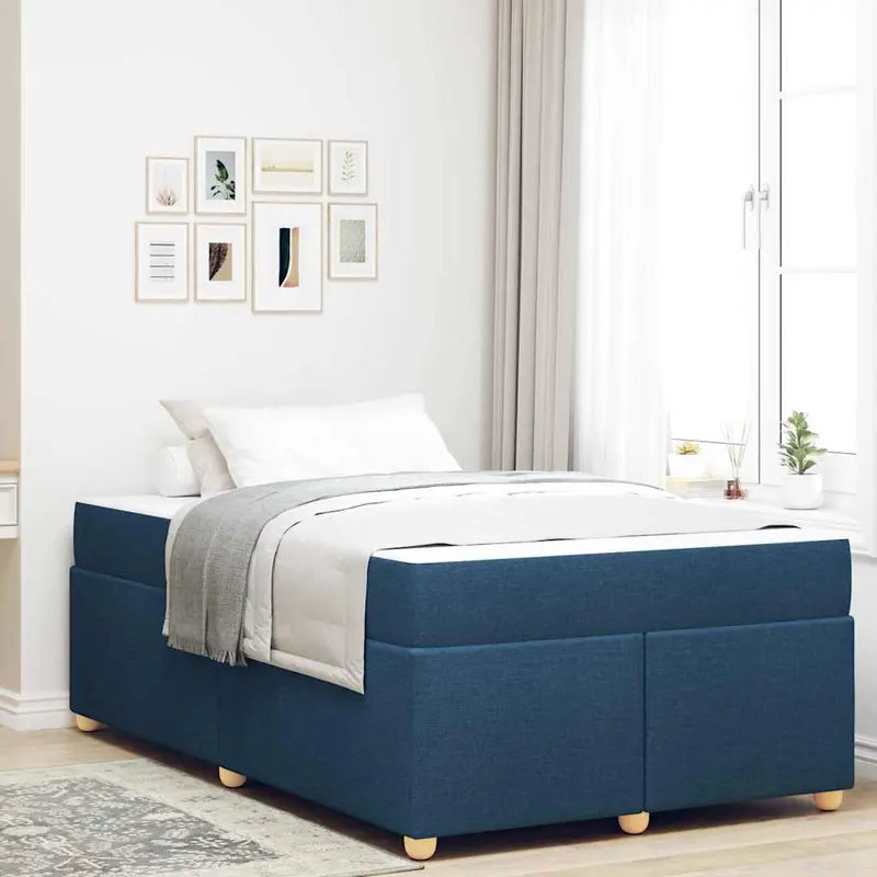 Estructura de cama con colchón Azul 120 x 190 cm tela