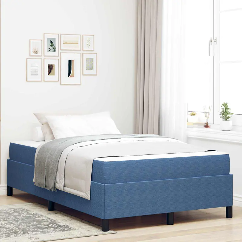 Estructura de cama con colchón Azul 120 x 200 cm tela