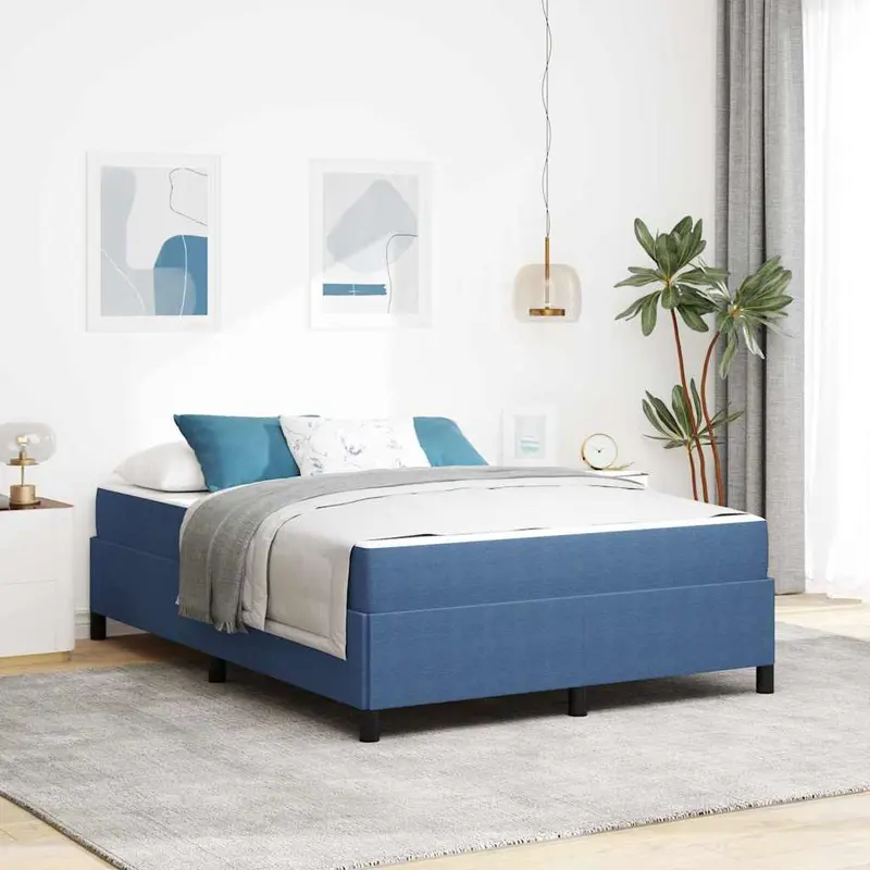 Estructura de cama con colchón Azul 140 x 190 cm tela