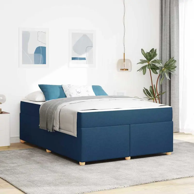 Estructura de cama con colchón Azul 140 x 200 cm tela
