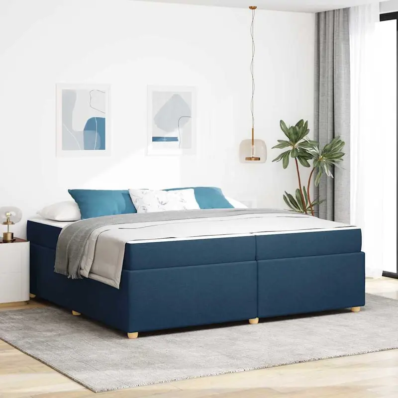 Estructura de cama con colchón Azul 200 x 200 cm tela