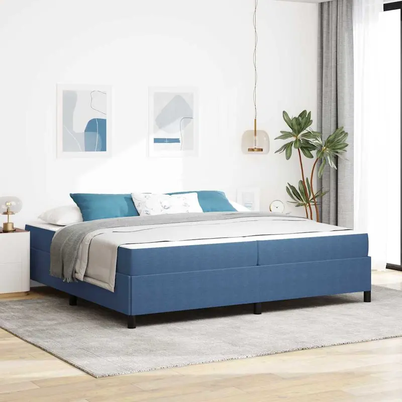 Estructura de cama con colchón Azul 200 x 200 cm tela