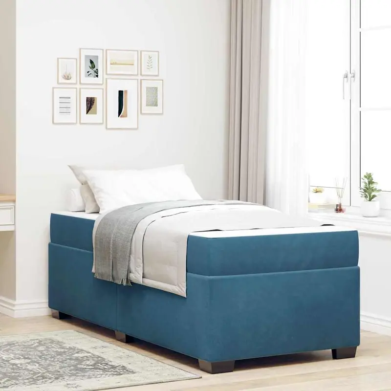 Estructura de cama con colchón Azul 80 x 200 cm tela