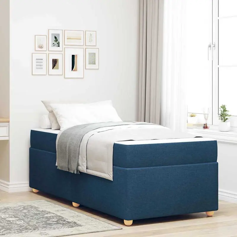 Estructura de cama con colchón Azul 90 x 200 cm tela