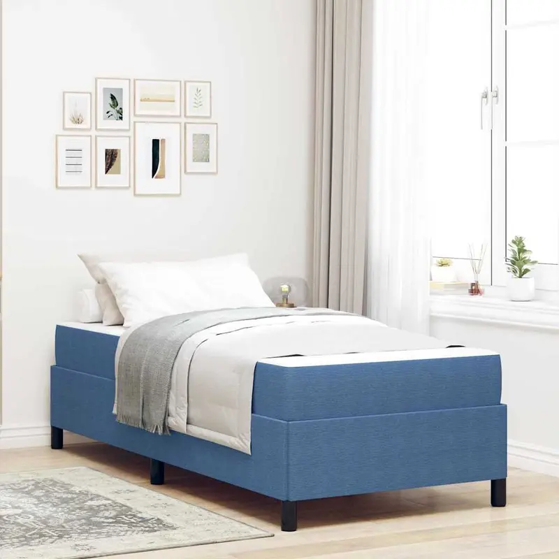 Estructura de cama con colchón Azul 90 x 200 cm tela