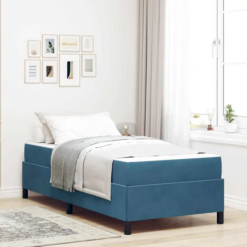 Estructura de cama con colchón Azul Oscuro 100 x 200 cm tela