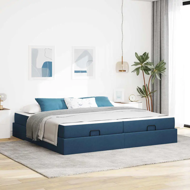 Estructura de cama con colchón con colchón 2 pcs Azul tela