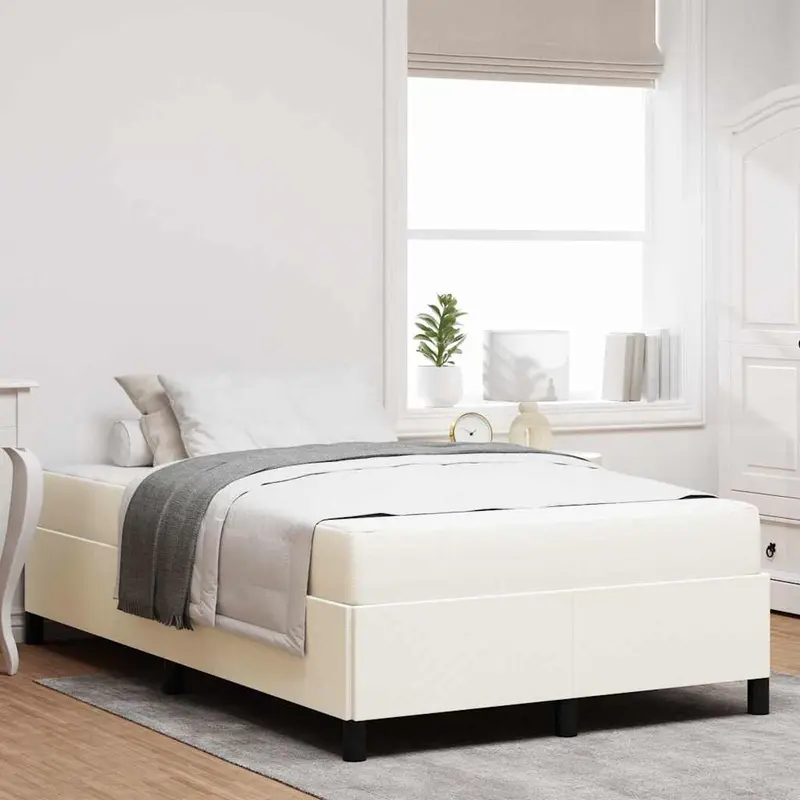 Estructura de cama con colchón Crema 120 x 190 cm tela
