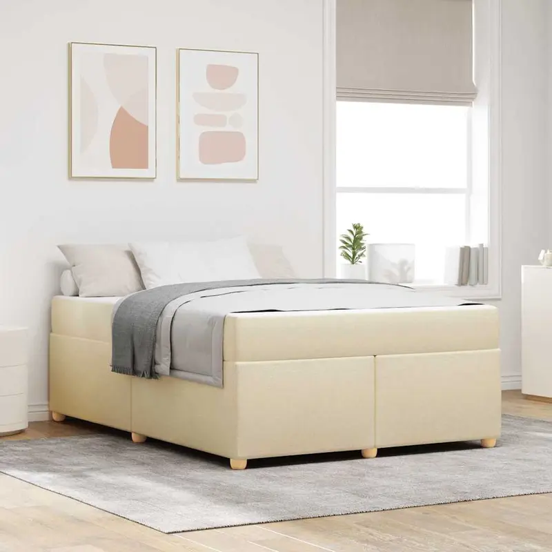 Estructura de cama con colchón Crema 160 x 200 cm tela