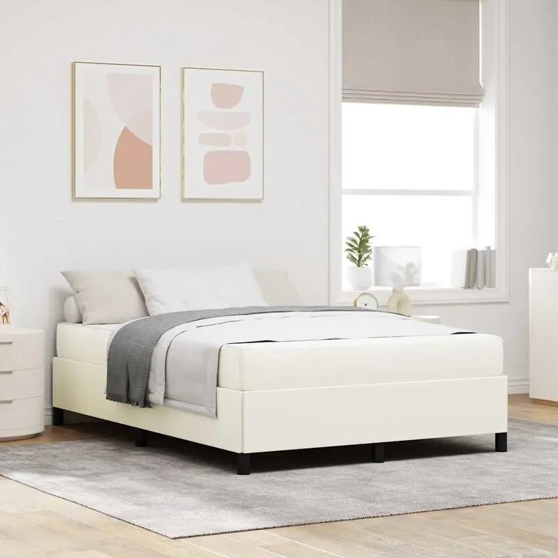 Estructura de cama con colchón Crema 160 x 200 cm tela