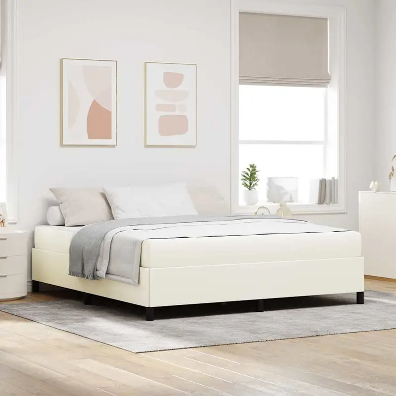 Estructura de cama con colchón Crema 180 x 200 cm tela