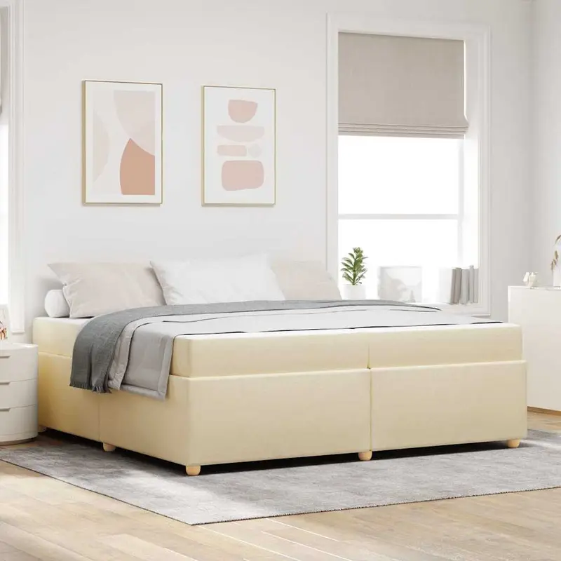 Estructura de cama con colchón Crema 200 x 200 cm tela