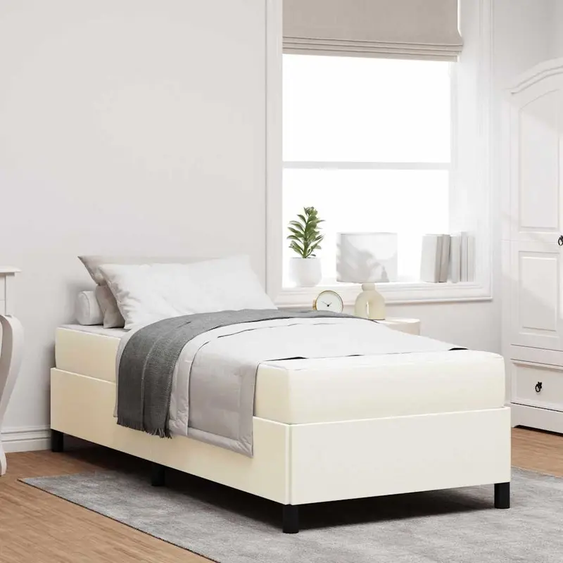 Estructura de cama con colchón Crema 90 x 200 cm tela