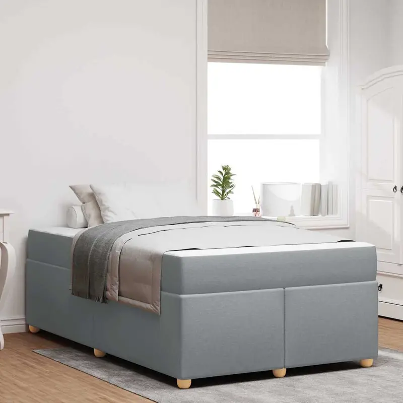 Estructura de cama con colchón Gris Claro 120 x 200 cm tela