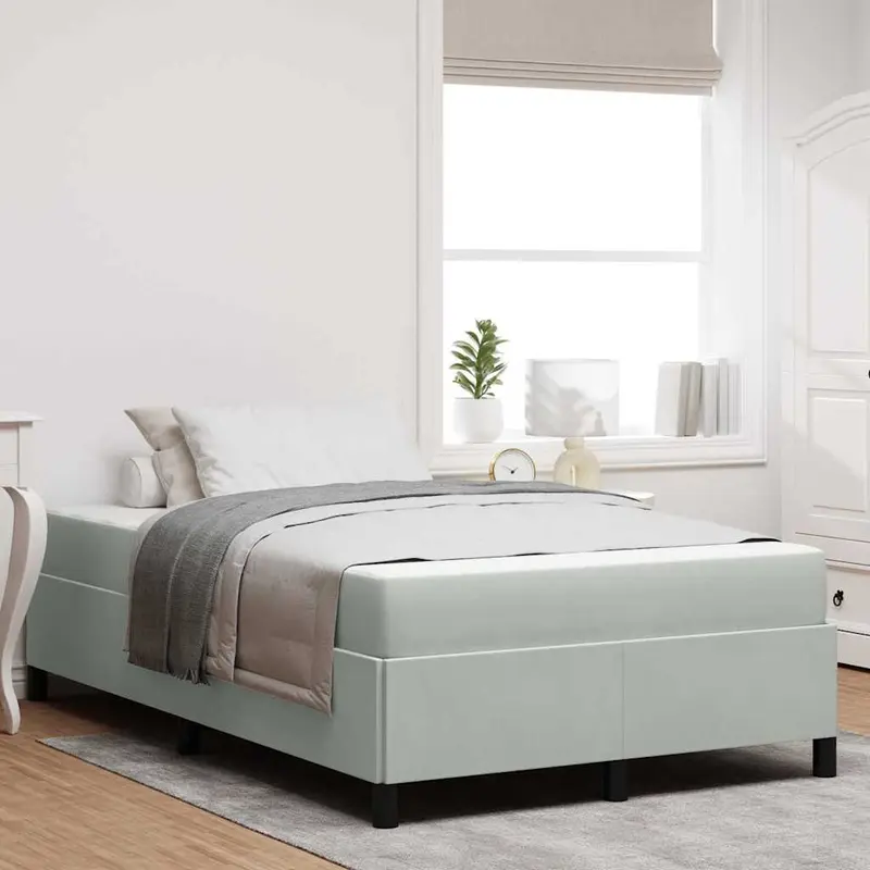 Estructura de cama con colchón Gris Claro 120 x 200 cm tela
