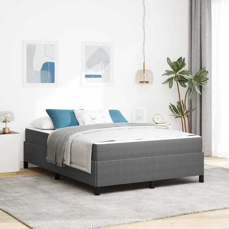 Estructura de cama con colchón Gris Claro 140 x 190 cm tela