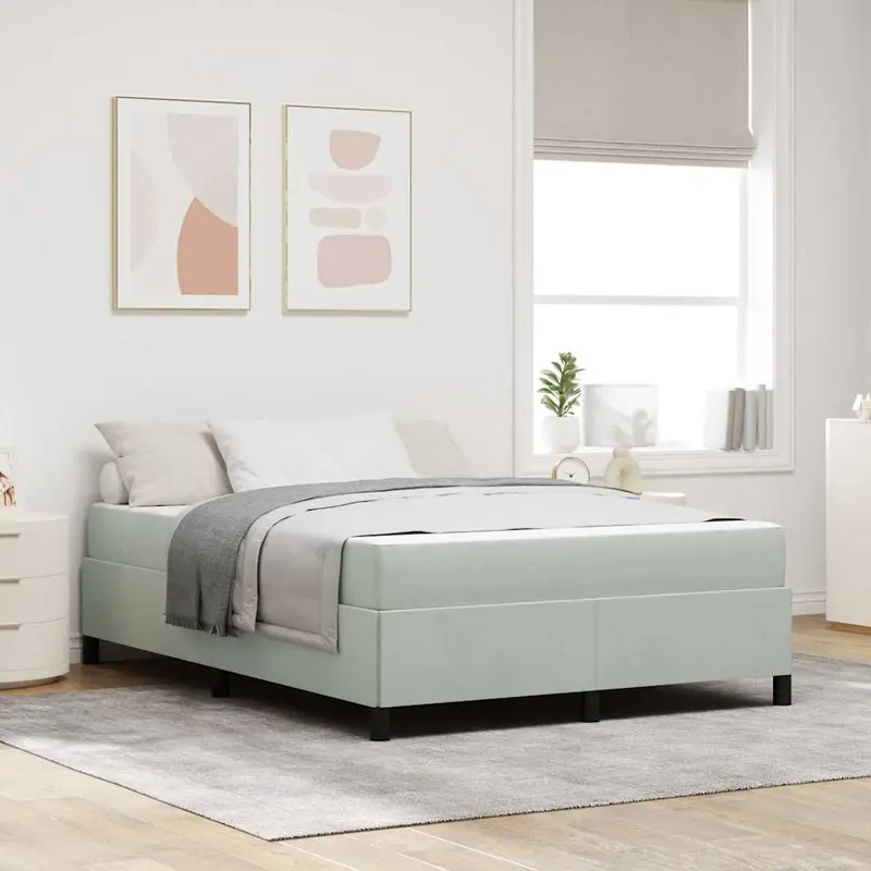 Estructura de cama con colchón Gris Claro 140 x 190 cm tela