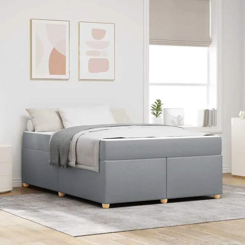 Estructura de cama con colchón Gris Claro 140 x 200 cm tela