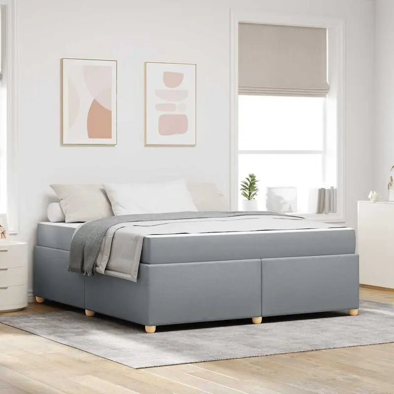 Estructura de cama con colchón Gris Claro 180 x 200 cm tela
