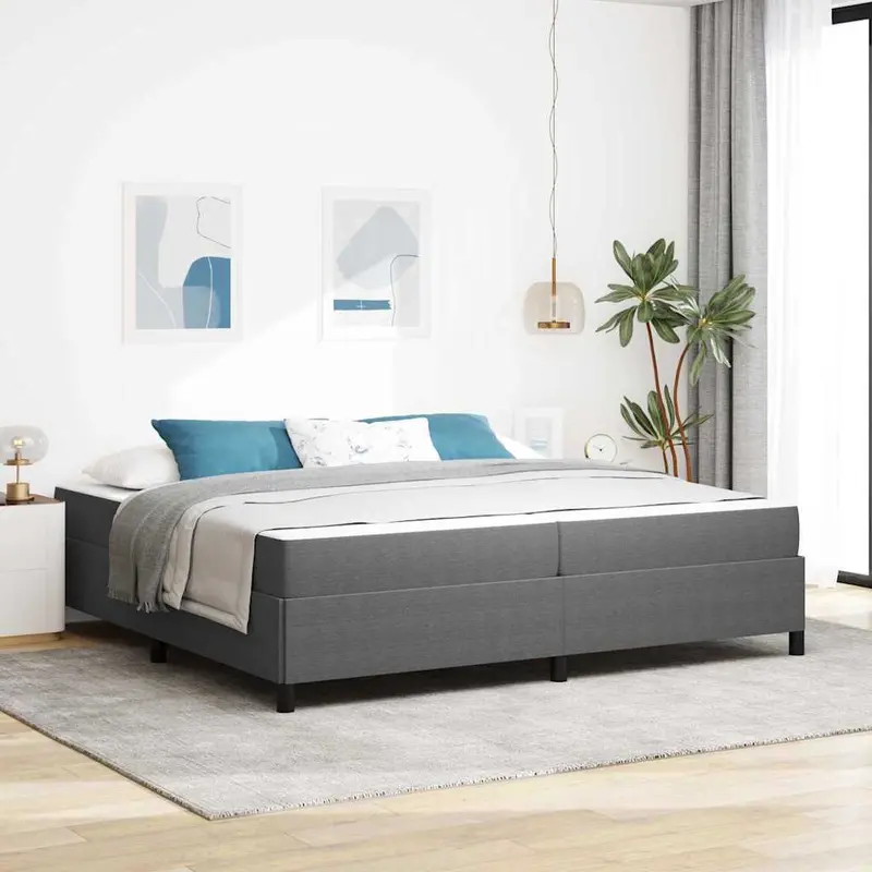 Estructura de cama con colchón Gris Claro 200 x 200 cm tela