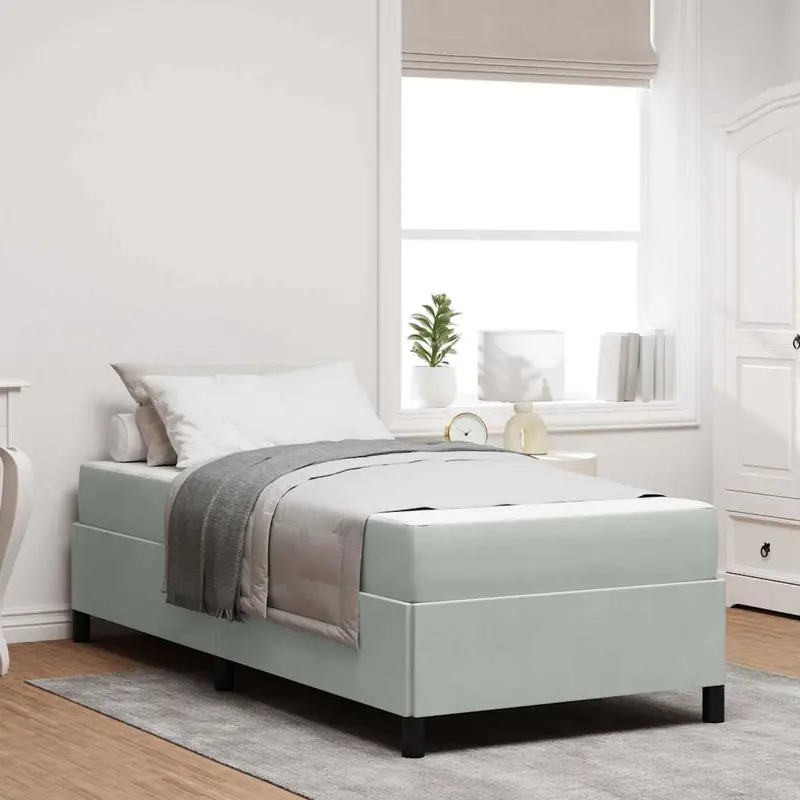 Estructura de cama con colchón Gris Claro 80 x 200 cm tela