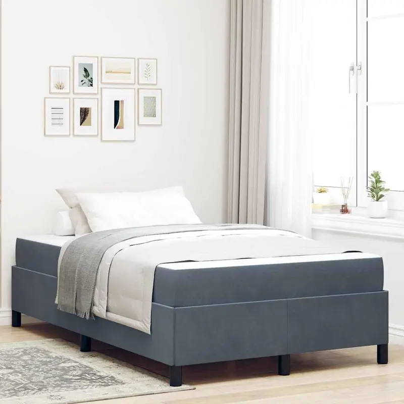Estructura de cama con colchón Gris oscuro 120 x 200 cm tela