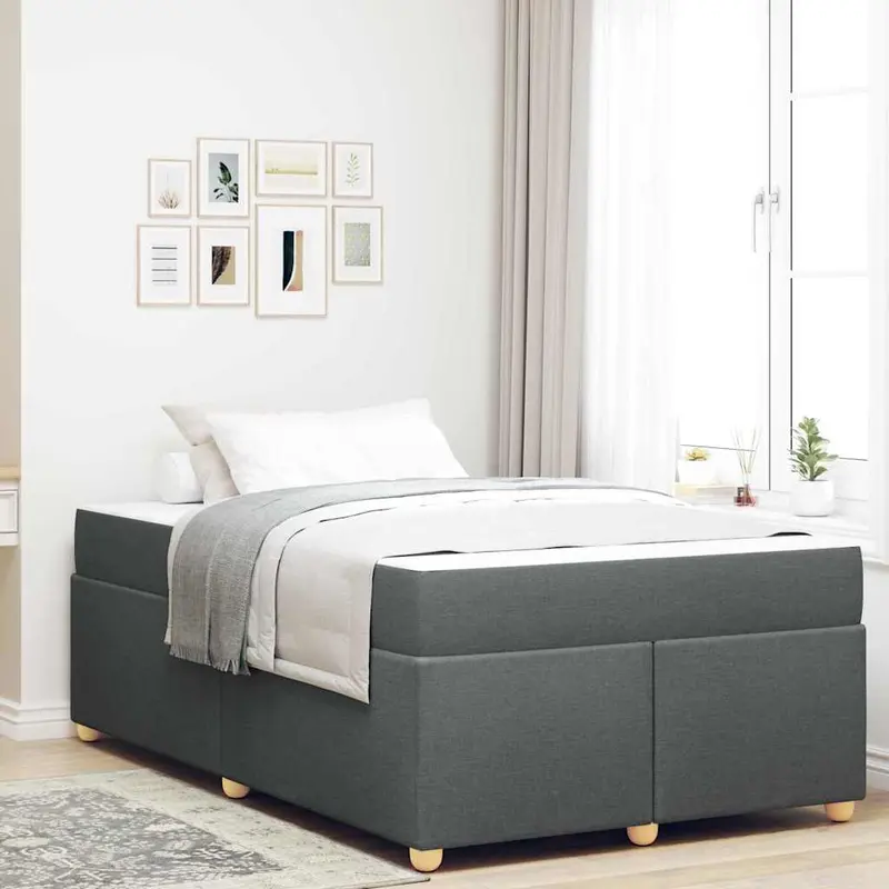 Estructura de cama con colchón Gris oscuro 120 x 200 cm tela