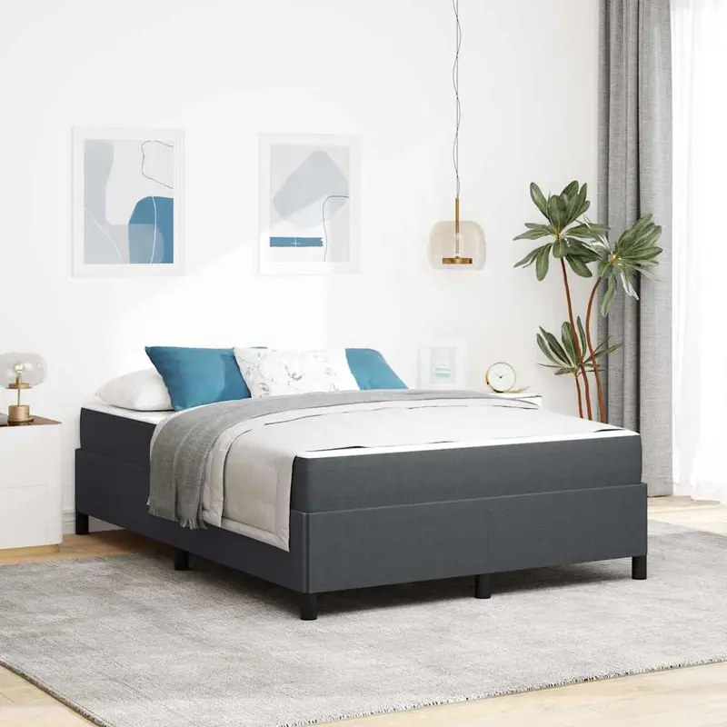 Estructura de cama con colchón Gris oscuro 140 x 190 cm tela