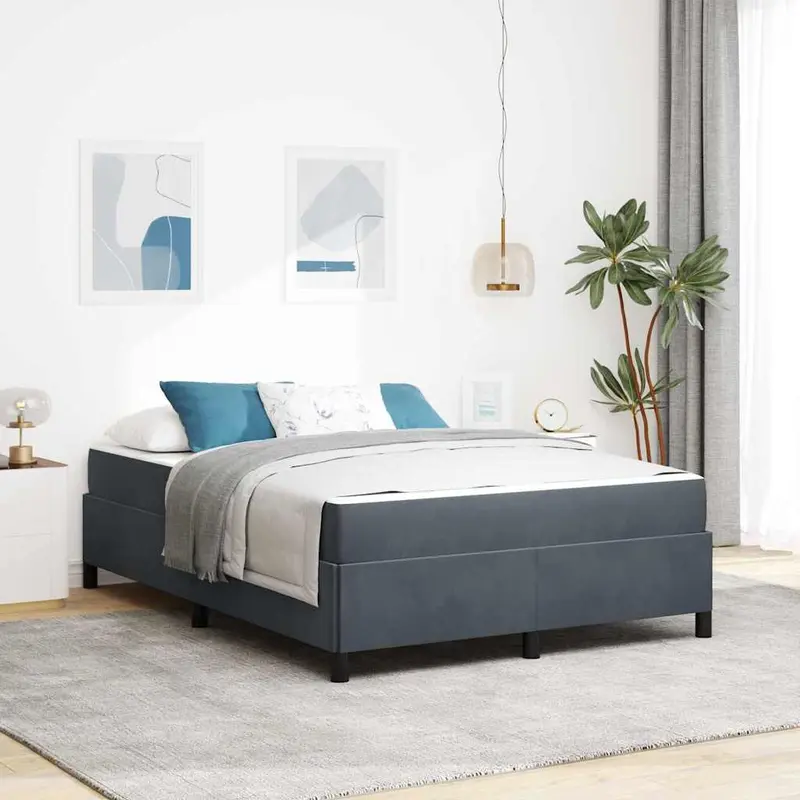 Estructura de cama con colchón Gris oscuro 140 x 200 cm tela