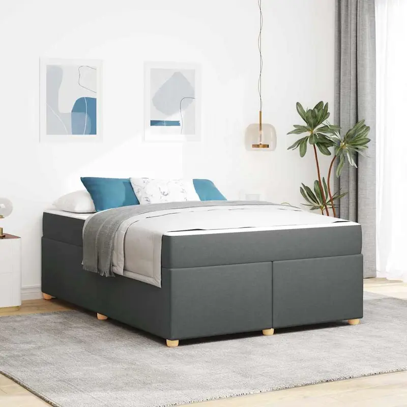Estructura de cama con colchón Gris oscuro 160 x 200 cm tela