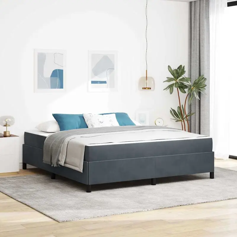 Estructura de cama con colchón Gris oscuro 180 x 200 cm tela