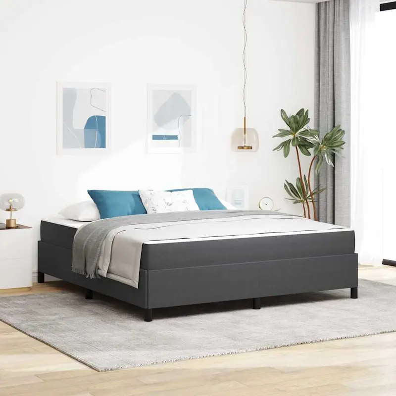 Estructura de cama con colchón Gris oscuro 180 x 200 cm tela