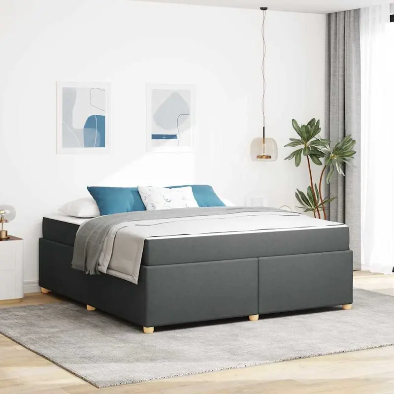 Estructura de cama con colchón Gris oscuro 180 x 200 cm tela