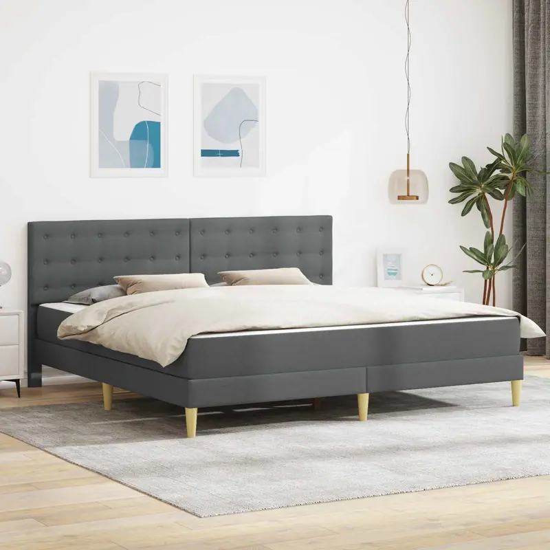 Estructura de cama con colchón Gris oscuro 180 x 200 cm tela