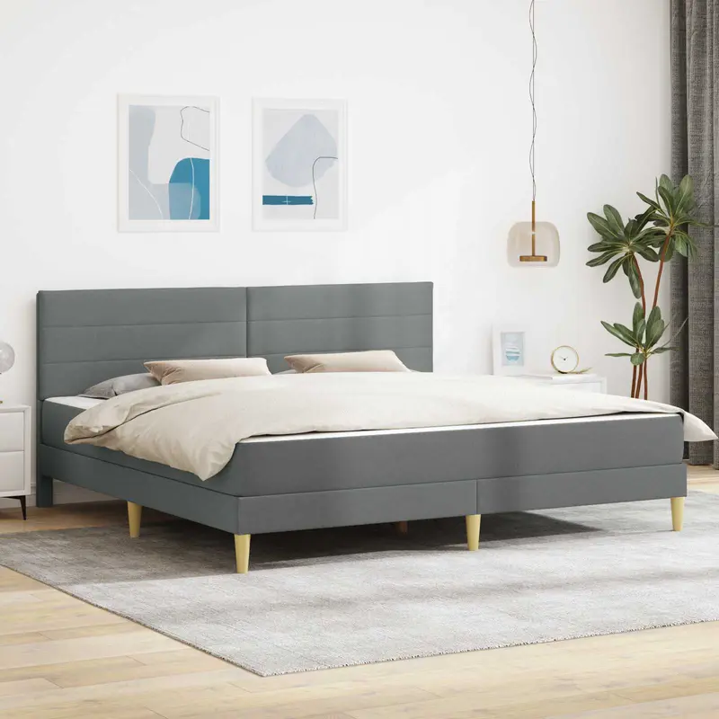 Estructura de cama con colchón Gris oscuro 180 x 200 cm tela