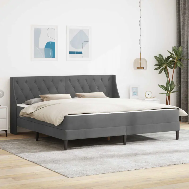Estructura de cama con colchón Gris oscuro 200 x 200 cm