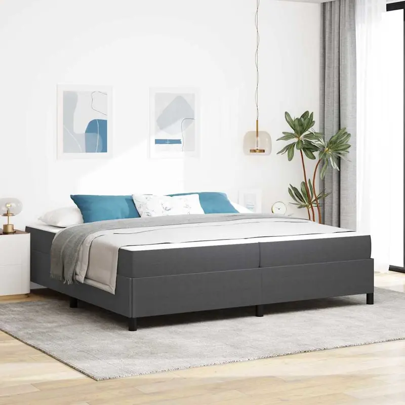 Estructura de cama con colchón Gris oscuro 200 x 200 cm tela