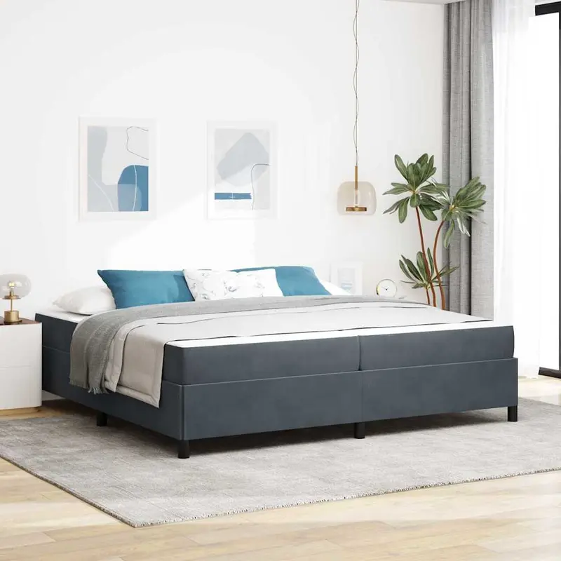 Estructura de cama con colchón Gris oscuro 200 x 200 cm tela